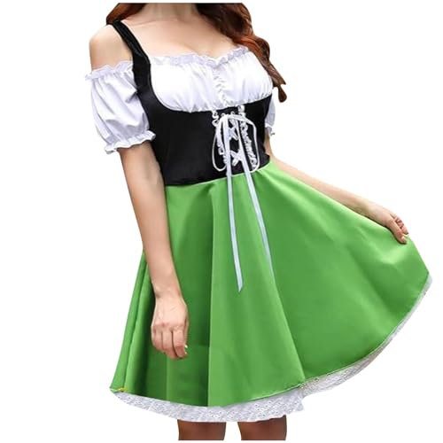 YAOJIWANG Bayerisches Dirndl Damen Midi Trachtenkleid Viktorianischen Maxikleid Kurzarm Mittelalter Kleid Vintage Abendkleid Damen Outfit für Halloween Karneval Oktoberfest Cosplay Sale Angebot von YAOJIWANG