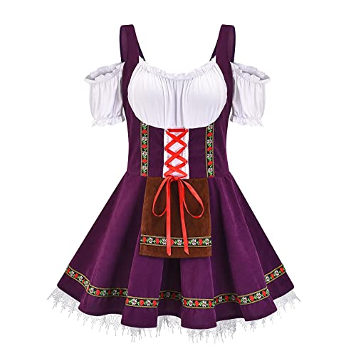 YAOJIWANG Dirndl Midi Damen Trachtenkleid Deutsches Trachtenmode Trachtenrock Kleid inkl. Dirndl Kleid Kostüme Maid Kostüm für Bayerisches Oktoberfest Karneval Besondere Anlässe sale clearance von YAOJIWANG