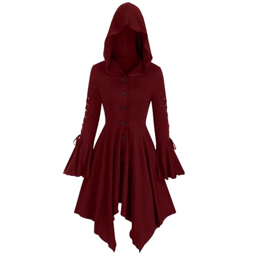 YAOJIWANG Gothic Kleid Damen,Mittelalter Kleidung Mit Kapuze Halloween Kostüm,Renaissance Kleid für Halloween Karneval von YAOJIWANG