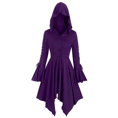 YAOJIWANG Gothic Kleid Damen,Mittelalter Kleidung Mit Kapuze Halloween Kostüm,Renaissance Kleid für Halloween Karneval von YAOJIWANG