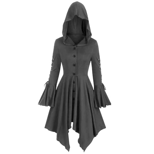 YAOJIWANG Gothic Kleid Damen,Retro Mittelalter Kleid Renaissance Stil Kapuzenkleid Vintage Mantel Mittelalter Kleidung Halloween Kostüm Mit Kapuze, Kleid für Halloween Karneval sale clearance von YAOJIWANG