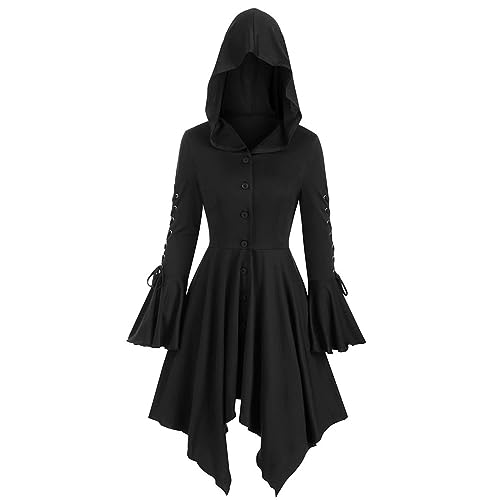 YAOJIWANG Gothic Kleid Damen,Retro Mittelalter Kleid Renaissance Stil Kapuzenkleid Vintage Mantel Mittelalter Kleidung Halloween Kostüm Mit Kapuze, Kleid für Halloween Karneval sale clearance von YAOJIWANG