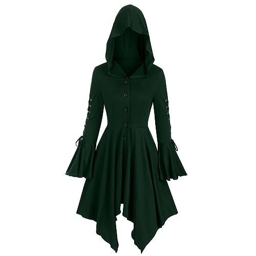 YAOJIWANG Gothic Kleid Damen Langarm Retro Mittelalter Kleid Renaissance Stil Kapuzenkleid Vintage Mantel Mittelalter Kleidung Mit Kapuze Halloween Karneval und Rollenspiel Kostüme sale clearance von YAOJIWANG