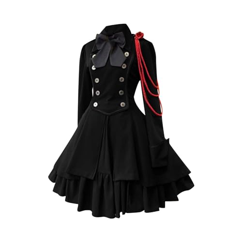 YAOJIWANG Gothic Kleidung Damen Elegant Rockabilly Kleid Swing A-Linie Partykleider Vintage Steampunk Kostüm Hohe Taille Cocktailkleid Festliches Halloween Petticoat Faltenrock Mittelalterkleid von YAOJIWANG