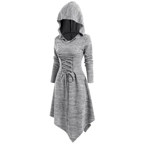 YAOJIWANG Gothic kleidung Damen Robe zum Schnüren Mittelalter Kleid Renaissance Kostüm mit Kapuze Langarm Karneval Kostüm Elfen Cosplay Robe Kapuzenkleid sale clearance von YAOJIWANG