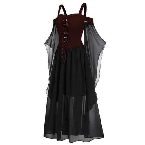 YAOJIWANG Halloween Kleid Damen Gothic Kleid Schulterfrei Mittelalter Kleidung Renaissance Hexenkleid Vampir Verbandkleid Fledermausärmel Gebundene Taille Kleid für Halloween Karneval Cosplay von YAOJIWANG