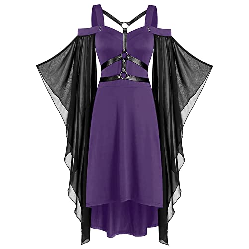 YAOJIWANG Halloween Kleid Damen Gothic Kleid Schulterfrei Mittelalter Kleidung Renaissance Hexenkleid Vampir Verbandkleid Fledermausärmel Gebundene Taille Kleid für Halloween Karneval Cosplay von YAOJIWANG