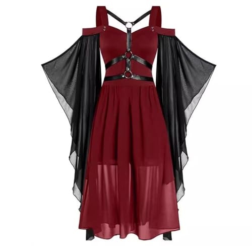 YAOJIWANG Halloween Kleid Damen Große Größen Gothic Mittelalter Kleidung Vintage Steampunk Maxikleider Festliches Kleid mit Trompetenärmeln Renaissance Hexenkleid Vampir Verbandkleid sale clearance von YAOJIWANG