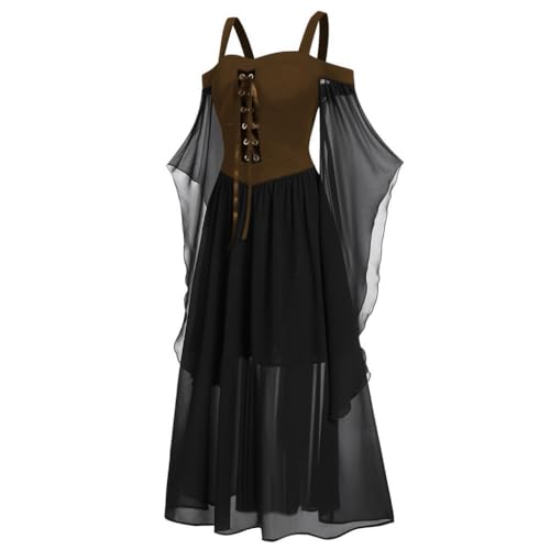 YAOJIWANG Halloween Kleid Damen Große Größen Gothic Mittelalter Kleidung Vintage Steampunk Maxikleider Festliches Kleid mit Trompetenärmeln Renaissance Hexenkleid Vampir Verbandkleid sale clearance von YAOJIWANG