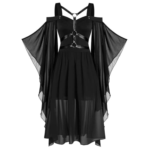 YAOJIWANG Halloween Kleid Damen Große Größen Gothic Mittelalter Kleidung Vintage Steampunk Maxikleider Festliches Kleid mit Trompetenärmeln Renaissance Hexenkleid Vampir Verbandkleid sale clearance von YAOJIWANG