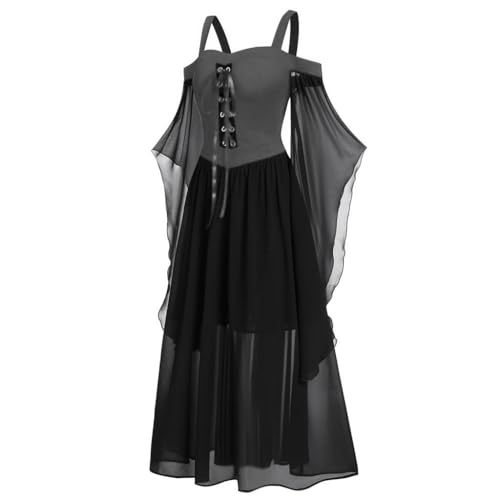 YAOJIWANG Halloween Kleid Damen Große Größen Gothic Mittelalter Kleidung Vintage Steampunk Maxikleider Festliches Kleid mit Trompetenärmeln Renaissance Hexenkleid Vampir Verbandkleid sale clearance von YAOJIWANG