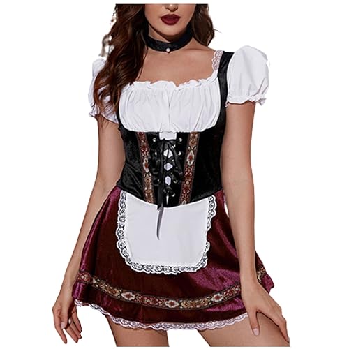 YAOJIWANG ScarletDarknessDamen 3 Teilig Deutsches Dirndl Kleid Kostüme für Bayerisches Oktoberfest Karneval von YAOJIWANG