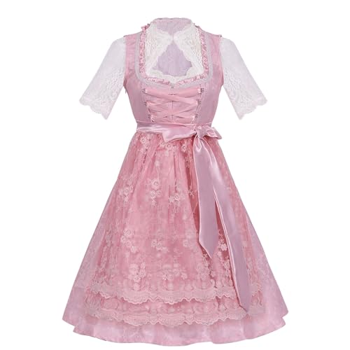 YAOJIWANG Trachtenrock Damen Dirndl Midi Trachtenmode Kleid inkl. Dirndlbluse Dirndlschürze 3 Teilig Oktoberfest Karneval Halloween Cosplay Kostüme Ballkleid Abendkleid Sale Angebot von YAOJIWANG