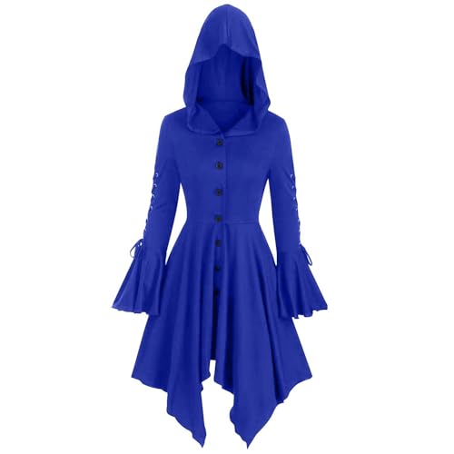 YAOJIWANG XinlongRenaissance Kostüm Damen mit Schnüren Daumenloch Mittelalter Kleid Umhang Mittelaltergewand mit Kapuze Langarm Dress Gothic Cosplay Halloween Karneval von YAOJIWANG