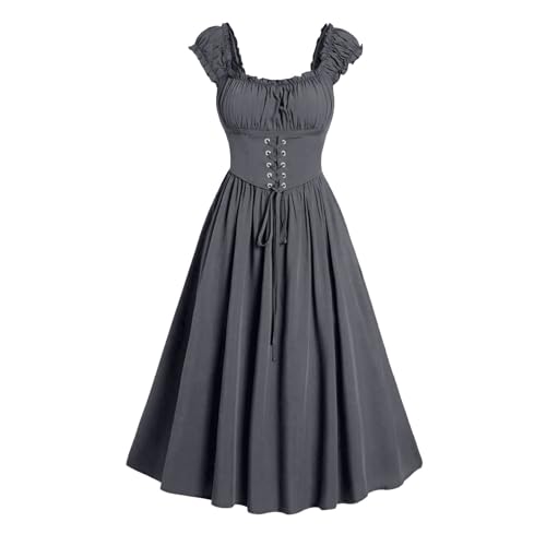 YAOJIWANG kleid damen sommer Damen Gothic Kleid Halloween Kostüm Vintage Renaissance Cosplay Dress A-Linie Ärmellos Trägerkleid Steampunk Kleidung Gesmokt Taille Mittelalterkleider von YAOJIWANG