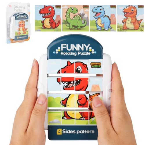 YAOZUP Spielzeug 4-in-1 Puzzle 16 Teile, Drehbares 3D Puzzle, Montessori Puzzle für Kinder, Geduldspiele Lernspielzeug Motorikspielzeug, Kinderpuzzle Steckpuzzle Geschenk für Kinder (Dinosaurs) von YAOZUP