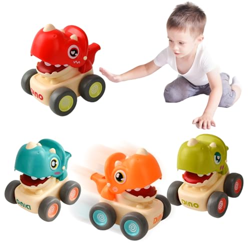 YAOZUP Spielzeugautos ab 1 Jahr, 4 Stück Spielzeugauto Press and Go, Dinosaurier Baby Auto Spielzeug mit Pfeife, Press Go Spielzeugautos Lernspielzeug Geschenk für 1 2 3 Jahre Jungen Mädchen von YAOZUP