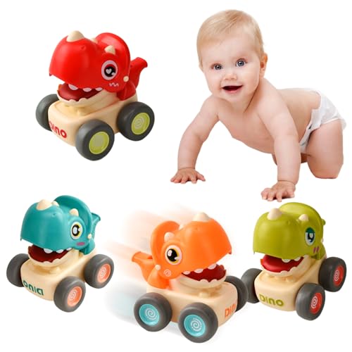 YAOZUP Spielzeugautos ab 1 Jahr, 4 Stück Spielzeugauto Press and Go, Dinosaurier Baby Auto Spielzeug mit Pfeife, Press Go Spielzeugautos Lernspielzeug Geschenk für 1 2 3 Jahre Jungen Mädchen von YAOZUP