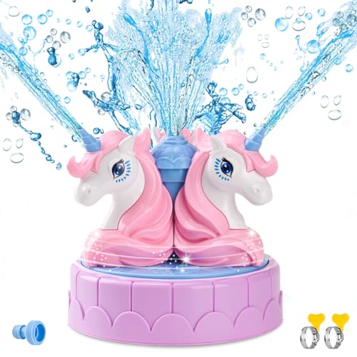 YAOZUP Wassersprinkler für Kinder, Einhorn Wassersprinkler mit 2 Schlauchklemmen, Garten Spielzeug Sprinkler Spiele, Einhorn Sprinkler Wasserspielzeug Kinder Outdoor ab 3 4 5 6 7 8 Jahre von YAOZUP