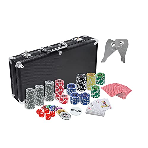 YARDIN Pokerkoffer 500 Chips Pokerset Pokerchips Poker inkl. 5 Würfel, 3 Dealer Button, 2 Pokerdecks, 2 Schlüssel, 1 Alu Pokerkoffer, für Texas Hold'em Poker, Party, Game (Schwarz) von YARDIN