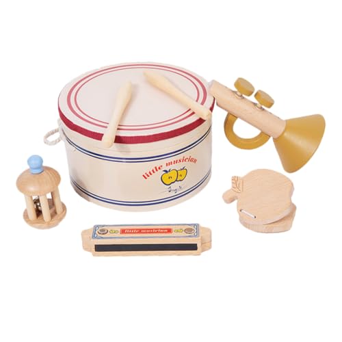 YARNOW 1Satz Musikset aus Holz für Kleinkinder Teiliges Schlagzeugset mit Trommel Mundharmonika Kastagnetten und Glocken Fördert die Sensorische Entwicklung Musikalische YARNOW 1Satz Musikset aus Holz für Kleinkinder Teiliges Schlagzeugset mit Trommel Mundharmonika Kastagnetten und Glocken Fördert die Sensorische Entwicklung Musikalische von YARNOW
