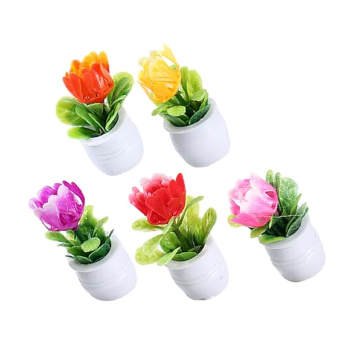 YARNOW 5Stücke Kunstpflanzen Bonsai Modelle Für Puppenhaus Dekoration Realistische Simulation Lebendigen Farben Mini Topfblumen Für Zuhause Und Büro von YARNOW