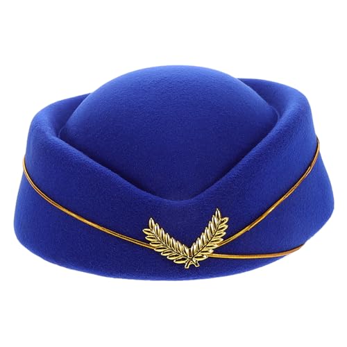 YARNOW Damen Stewardess Mütze Filz Beret Hut Klassisches Blau Formelle Kopfbedeckung Für Kostüm Bühnenauftritt Cosplay Accessoire YARNOW Damen Stewardess Mütze Filz Beret Hut Klassisches Blau Formelle Kopfbedeckung Für Kostüm Bühnenauftritt Cosplay Accessoire von YARNOW