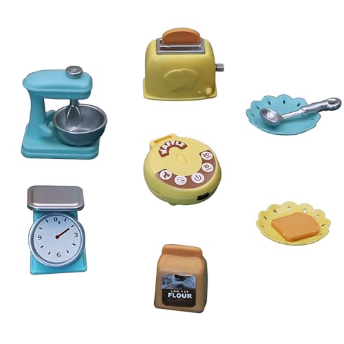 YATEICBC 7 Pcs Mini Puppenhaus Küche Zubehör, Mini Puppenhaus Frühstücksszene Set, 1:12, Harz, Miniatur Lebensmittel Modelle, Puppenhaus Dekorieren Kuchen Zubehör, Pretend Play von YATEICBC