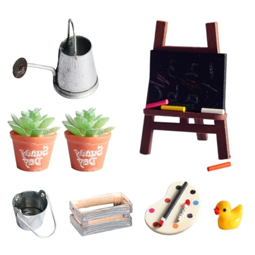 YATEICBC 9 Pcs Mini Malerei Kunst Zubehör Set, DIY Mystery Father Christmas Zubehör für Weihnachtsmann Weihnachten Türdekoration und 1/12 Puppenhaus, Staffelei, Entchen Topfpflanze von YATEICBC