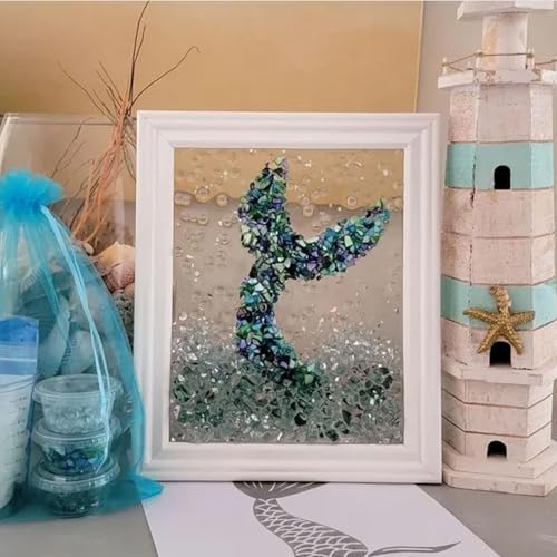 Meerglas-Kunstset, Meerglas-Kunstsets für Erwachsene, Meerglas-Kunst- und Bastelset, DIY-Mosaik-Kunst- und Bastelsets, handgefertigtes DIY-Mosaikglas-Set, Kunstharz-Strandkunstset (Mermaid Tail) von YAUWIHE