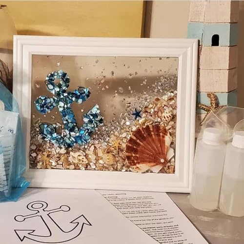 YAUWIHE Meerglas-Kunstset, Meerglas-Kunstsets für Erwachsene, Meerglas-Kunst- und Bastelset, DIY-Mosaik-Kunst- und Bastelsets, handgefertigtes DIY-Mosaikglas-Set, Kunstharz-Strandkunstset (Anchor) von YAUWIHE