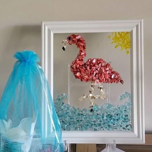 YAUWIHE Meerglas-Kunstset, Meerglas-Kunstsets für Erwachsene, Meerglas-Kunst- und Bastelset, DIY-Mosaik-Kunst- und Bastelsets, handgefertigtes DIY-Mosaikglas-Set, Kunstharz-Strandkunstset (Flamingo) von YAUWIHE