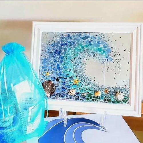 YAUWIHE Meerglas-Kunstset, Meerglas-Kunstsets für Erwachsene, Meerglas-Kunst- und Bastelset, DIY-Mosaik-Kunst- und Bastelsets, handgefertigtes DIY-Mosaikglas-Set, Kunstharz-Strandkunstset (Sea Wave) von YAUWIHE