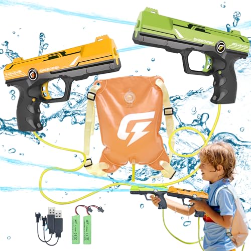 Wasserpistole Elektrisch mit 2100CC Rucksack - YAVOCOS 2 Stück Wasserspritzpistole Spielzeug 7M Großer Reichweite Automatische Wasserpistole Outdoor Sommer Geschenk für Erwachsene Kinder von YAVOCOS