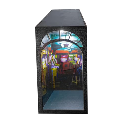 Arcade Book Nook | 3D-Puzzle-Kit Holz-Buchstütze | Arcade-Buchecke mit LED-Licht | Punk-Video-Arcade-Dekor-Puzzle für Sammler | LED-Licht Miniatur-Buchecke von YAVQVIN