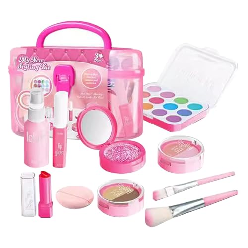 Kinderschminkset für Mädchen, Kinderschmink-Set, waschbares und sicheres Schönheitsset für Kinder | Make-up-Spielzeug, Eitelkeit und Prinzessinnen-Geburtstags-Spielzubehör von YAVQVIN