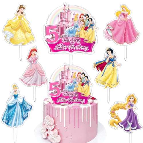 7 Stücke Prinzessin Kuchen Dekoration 5 Jahre, Prinzessin Theme Torten Deko, Princess Cupcake Toppers, Prinzessin Cake Plug-in Dekoration, Geburtstags Party, Geeignet für Mädchen Geburtstagsfeier von YAXMME