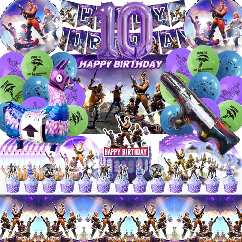 Fortnit Deko Geburtstag 10 Jahre, 81 Stück Fortnit Geburtstagsdeko Set, Fortnit Tortendeko, Fortnit Luftballon, Fortnit Party Deko, Speiseteller, Serviette, Kinder Geburtstags Dekoration von YAXMME