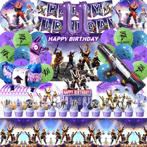 Fortnit Deko Geburtstag 11 Jahre, 81 Stück Fortnit Geburtstagsdeko Set, Fortnit Tortendeko, Fortnit Luftballon, Fortnit Party Deko, Speiseteller, Serviette, Kinder Geburtstags Dekoration von YAXMME