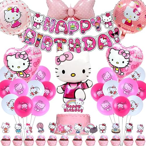 cute kitty Geburtstagsdeko, cute kitty Deko Ballons, cute kitty Geburtstag Deko, cute kitty Party Deko Set, cute kitty Tortendeko Happy Birthday Banner Latexballons,für Kinder Party Dekoration von YAXMME