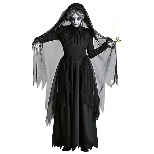 Halloween Kostüm Für Damen,Cosplay Geist Weibliches Geisterhexe Kostüm Zombie Vampir Braut Damenkostüm Halloween Kostüm Cosplay Ausgefallene Partykleid Outfits A,XL von YAXRO