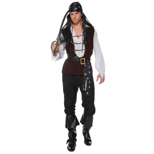 Männliches Piratenkostüm,Halloween Kostüme Anzug Für Erwachsene Cosplay Halloween Fluch Der Karibik Kostüm Party Bühnenkostüm A,XL von YAXRO