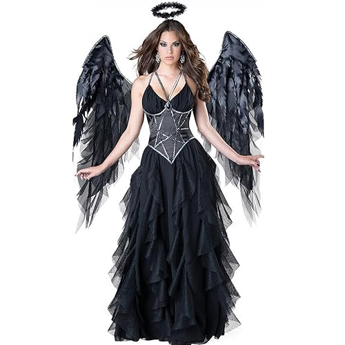 YAXRO Halloween Kostüme,Damen Engelskostüm Vampir Dunkler Engel Cosplay Hexenkleid Mit Flügeln Halloween Dunkelschwarz Korsett Kleider Maskerade Karneval Party Ballkleid Kostüm A,Medium von YAXRO