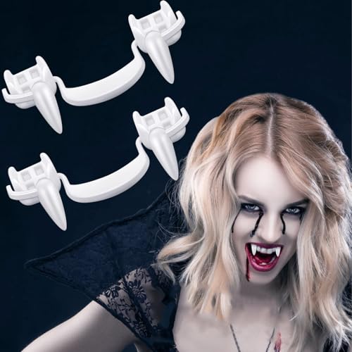 2 Paar Einziehbare Vampirzähne Halloween – Realistische Horror Zähne für Halloween, Wiederverwendbar Vampire Teeth für Kinder und Erwachsene, Ideal für Halloween Karneval Party Rollenspiele von YAXZIM