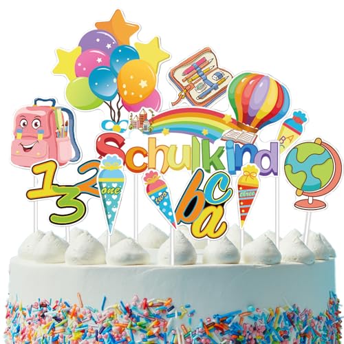 Tortendeko Einschulung,19 Stück Schulanfang Tortendeko,Schulkind Cake Topper Buchstaben Kuchen deko, für Schulkind Junge Mädchen Geschenk und Einschulung Party Deko (B) von YAXZIM