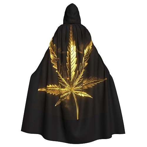 Goldener Cannabis-Umhang, Unisex, mit Kapuze, Halloween-Kostüm, Party-Umhang, kann für Party, Karneval, Halloween, Kostümparty verwendet werden, Schwarz, Einheitsgröße von YAzgaN