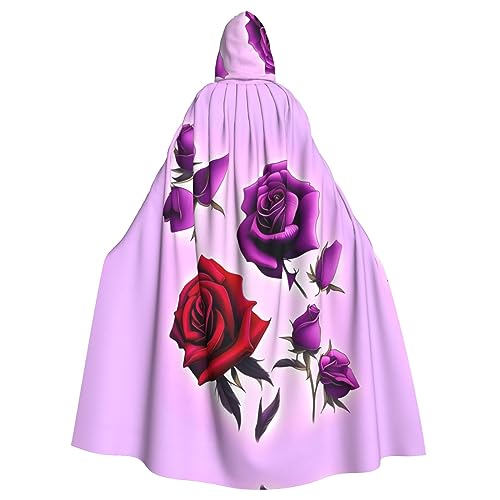 Rote und violette Rosen, Unisex-Umhang mit Kapuze, Halloween-Kostüme, Party-Umhang, kann für Party, Karneval, Halloween, Kostümparty verwendet werden, Schwarz, Einheitsgröße von YAzgaN