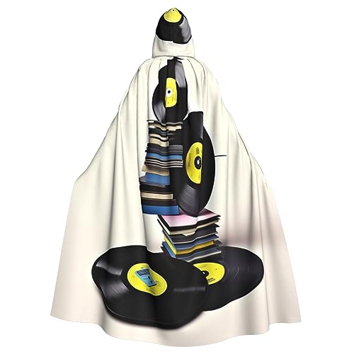 Vinyl-Schallplatten und Klebebänder, Unisex, Umhang mit Kapuze, Halloween-Kostüm, Party-Umhang, kann für Party, Karneval, Halloween, Kostümparty, Schwarz, Schwarz, Einheitsgröße von YAzgaN