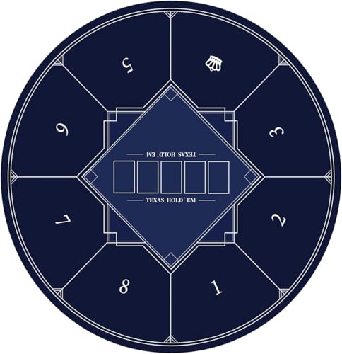 YBAAKZIIR Pokermatte, Tragbare Pokertisch-Layout, tragbare runde Pokermatte for Texas Holdem, 8 Spieler, klappbare Pokertischplatte mit Art-Deco-Layout-Druckmatte(Blu,L) von YBAAKZIIR