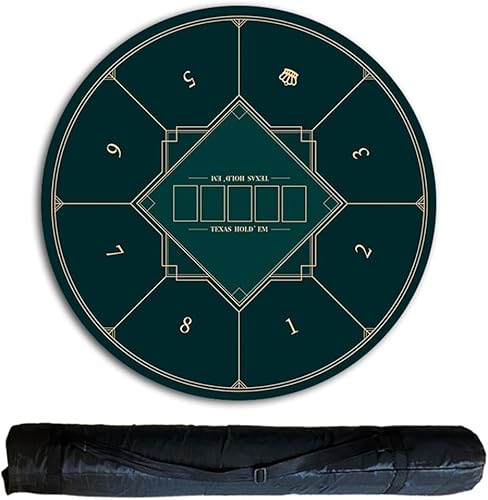 YBAAKZIIR Pokermatte, Tragbare Pokertisch-Layout-Runde Pokermatte for Texas Holdem, tragbare Pokertischplatte mit Tragetasche, 8-Spieler-Spiellayout-Matte for Spielkarten(0.6 x 0.6 M) von YBAAKZIIR